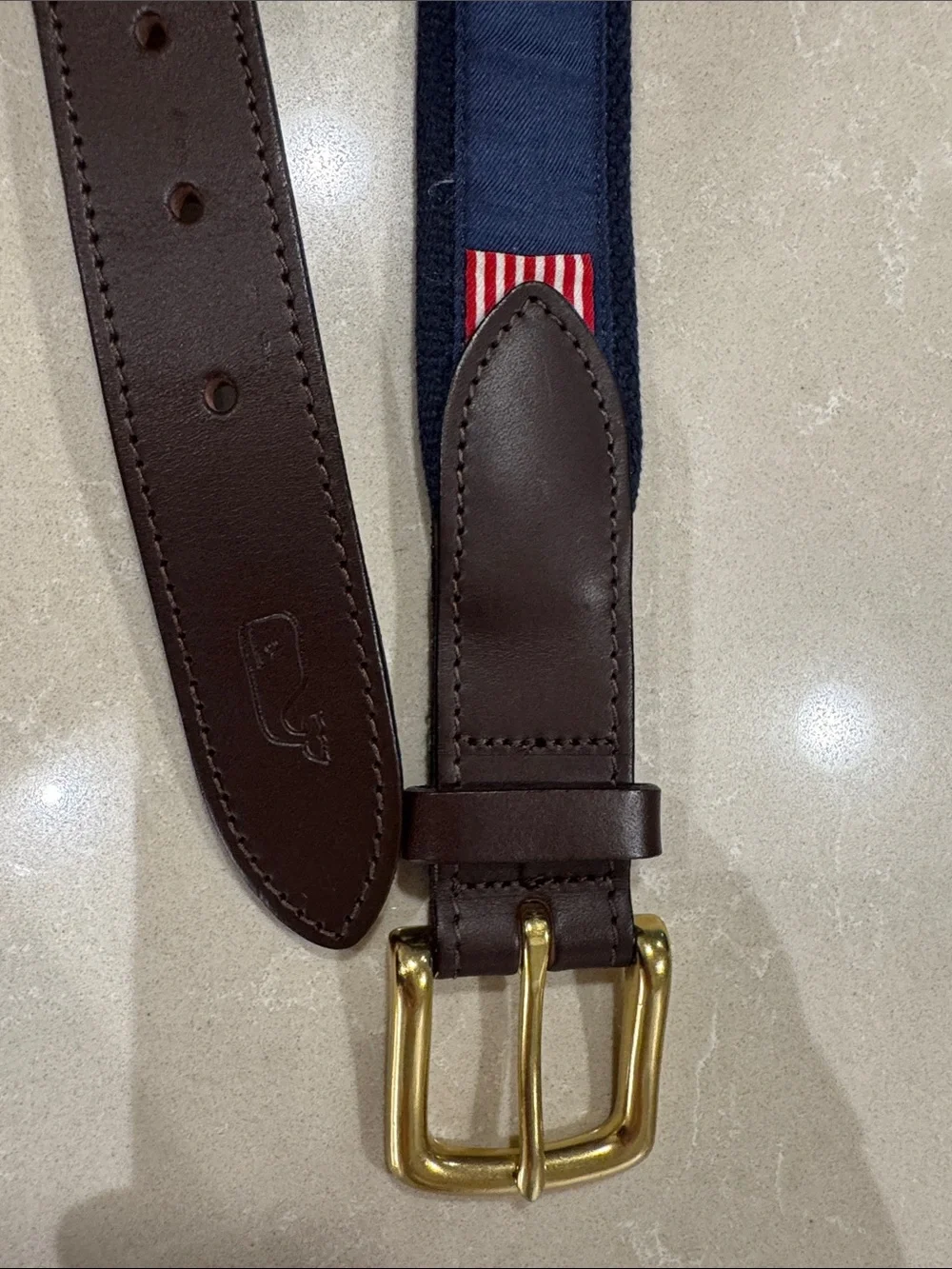 Vineyard Vines Navy USA FlagWebbing Belt with Brass Buckle